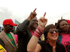 Dr. Denis Mukwege, and Eve Ensler at ONE BILLION RISING at City of Joy. 14 February, 2013 Bukavu, DRC.