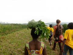 V-Day Congo Director Christine Schuler Deschryver with class from City of Joy at the V-World Farm, February 2013.